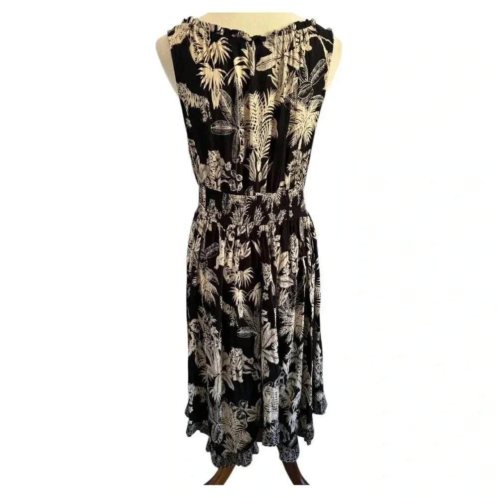 NWT Lola P Black Tan Sleeveless Stress Tropical Zoo Animal Print Dress Size M - Picture 4 of 16